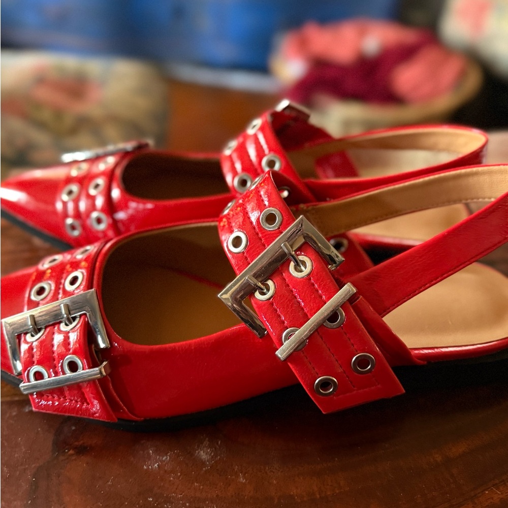 Amazon Red Women's Flats with Buckle Accents - Picture 2 of 5